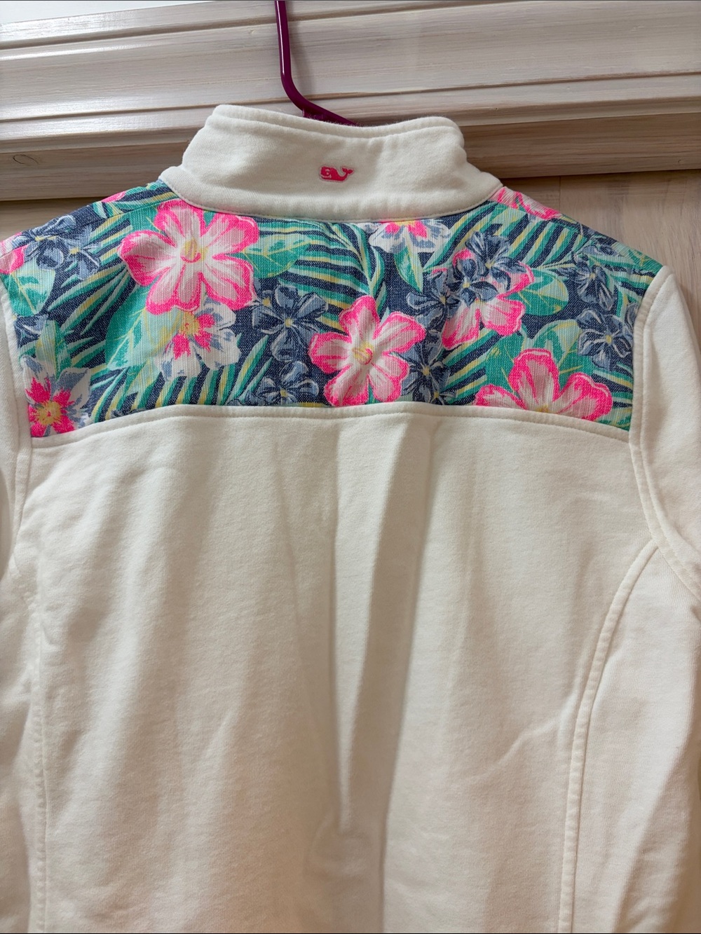 Vineyard Vines white Pullover with Pink & Teal Floral Shoulder Panels - Picture 3 of 5